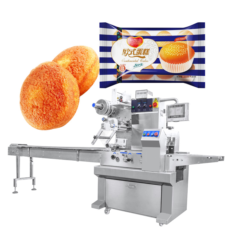 Flow wrap packing machine for cake packing